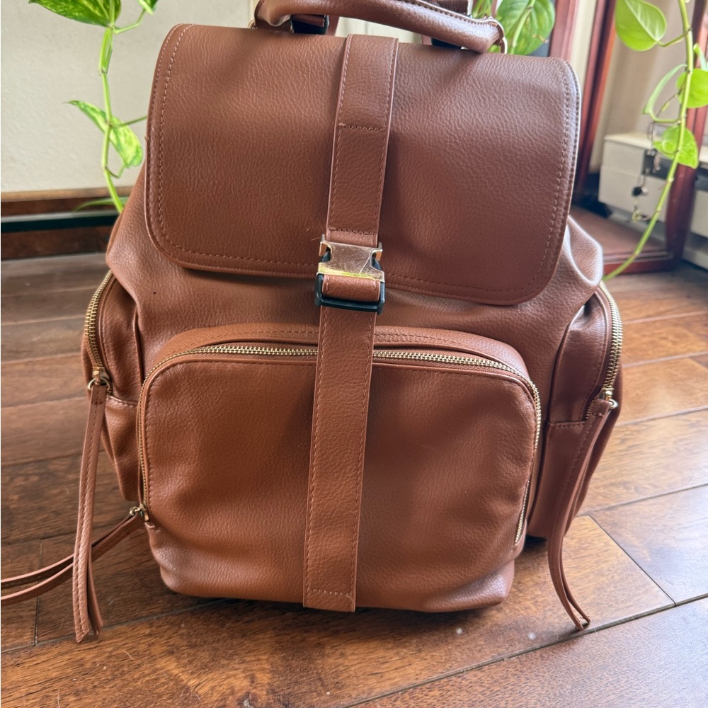 Elegant Tan Leather Baby Bag